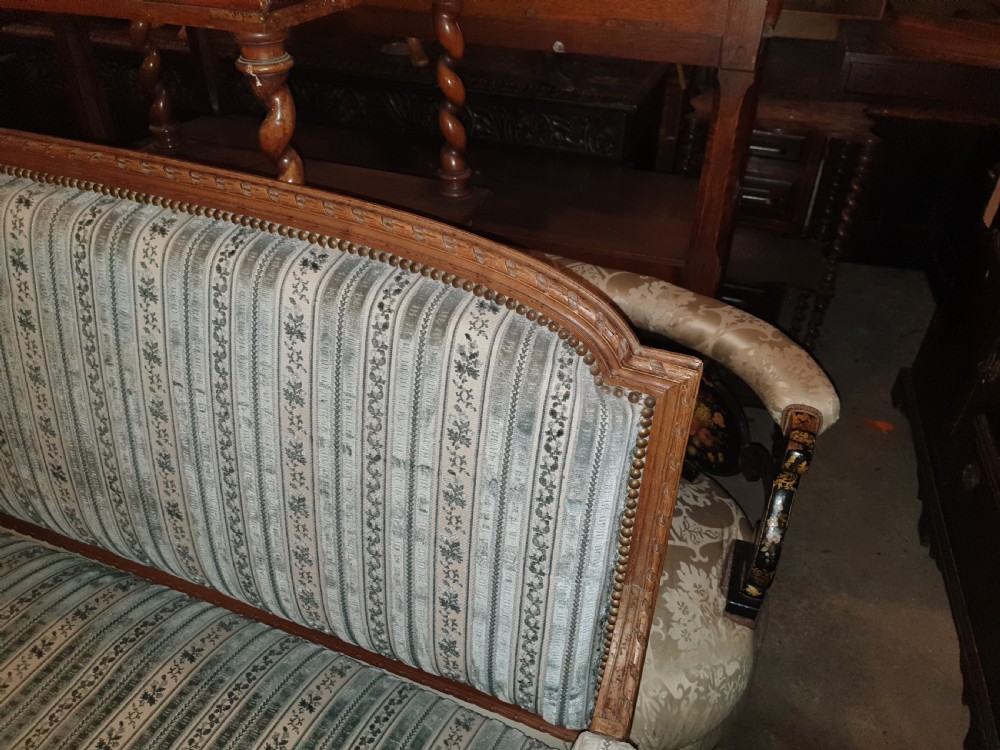 Walnut frame 2 seater sofa. View III