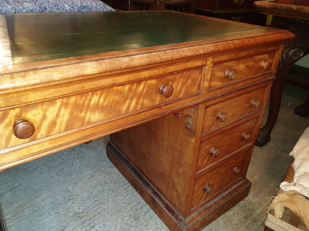 Victorian satin birch kneehole pedestal writing desk View III