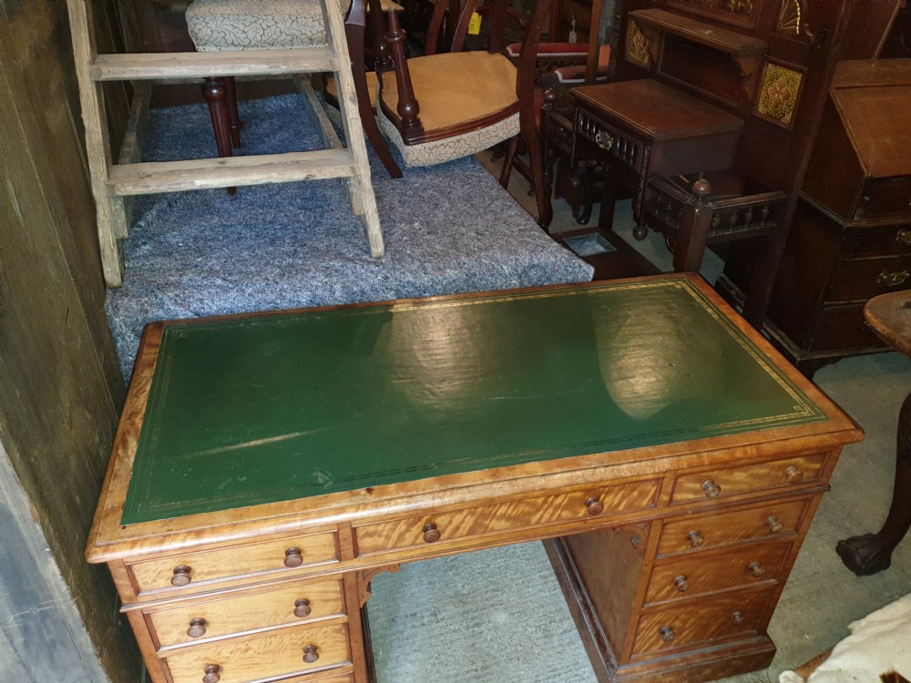 Victorian satin birch kneehole pedestal writing desk View V