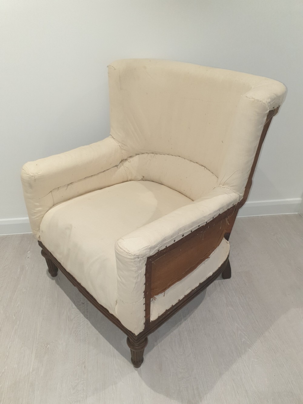 Good barrel back mahogany frame upholstered armchair  View III