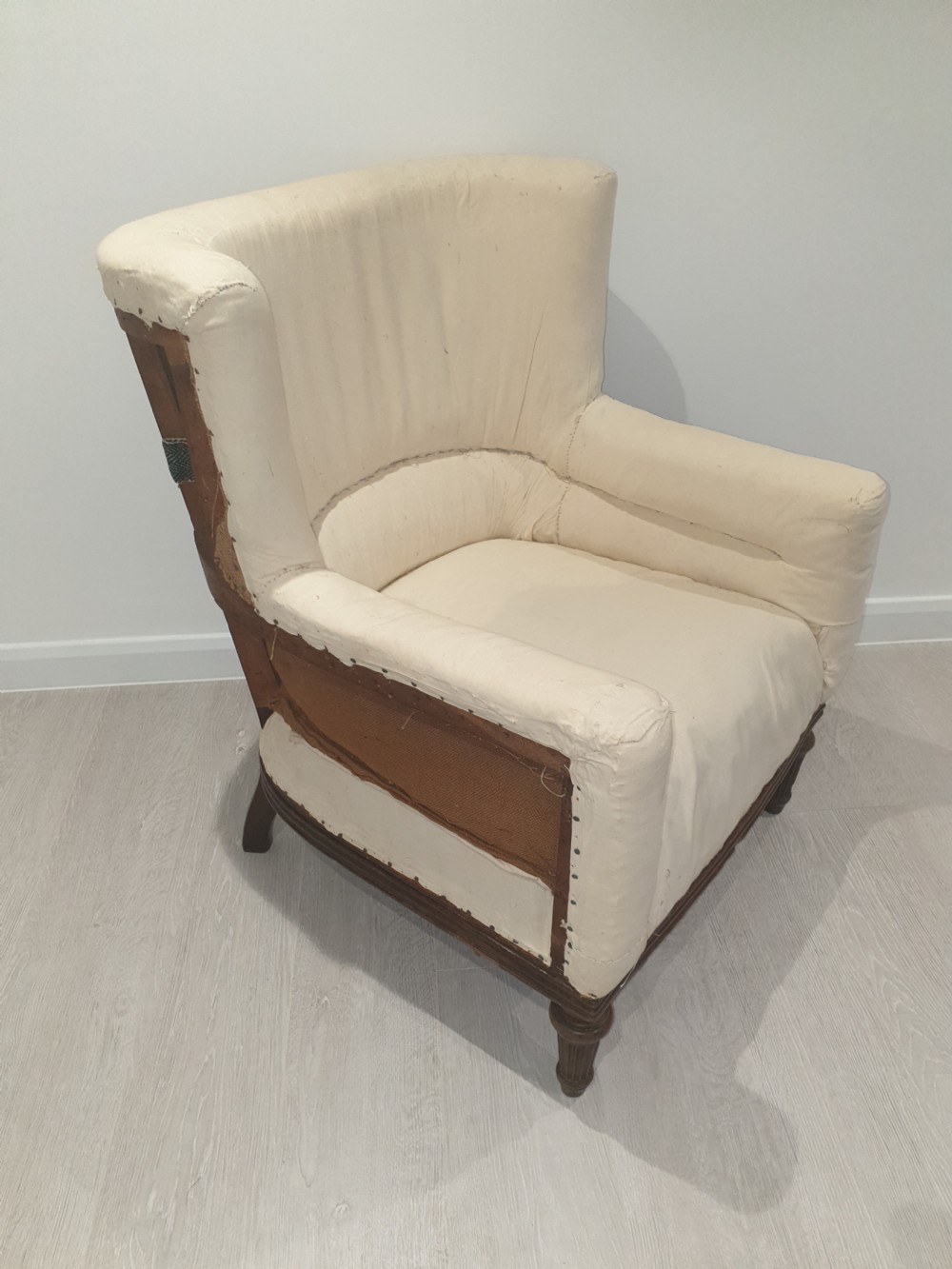 Good barrel back mahogany frame upholstered armchair  View V