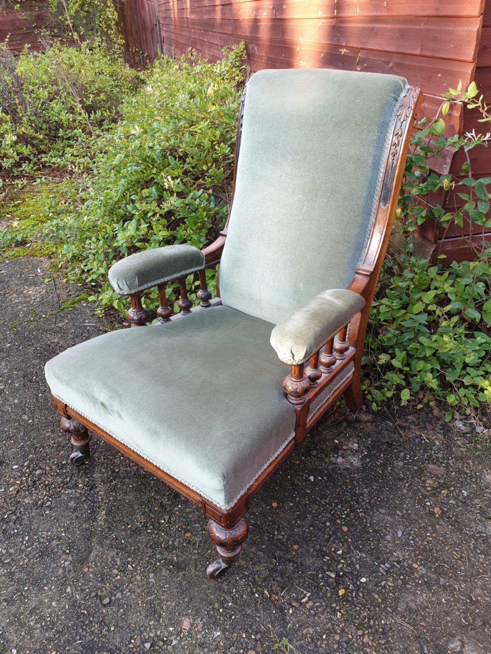 Victorian oak frame upholstered bedroom armchair 