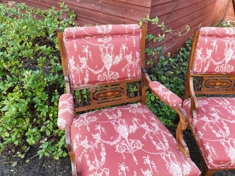 Pair of inlaid rosewood upholstered bedroom chairs  View III