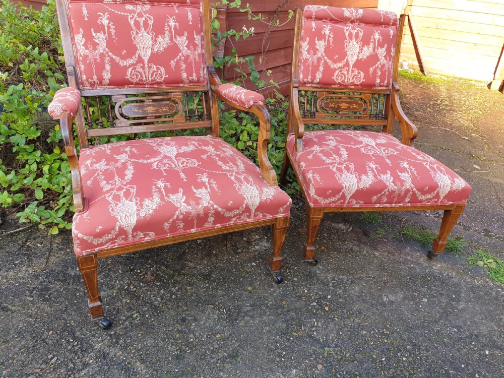 Pair of inlaid rosewood upholstered bedroom chairs  View IV