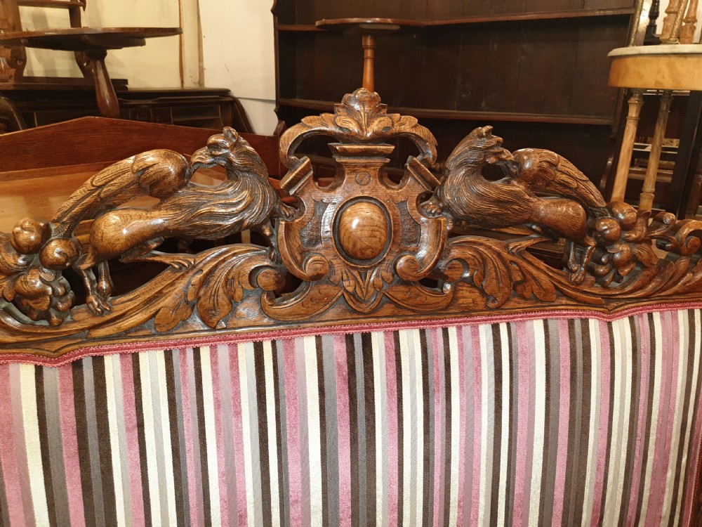 Large Victorian carved oak hall seat View II