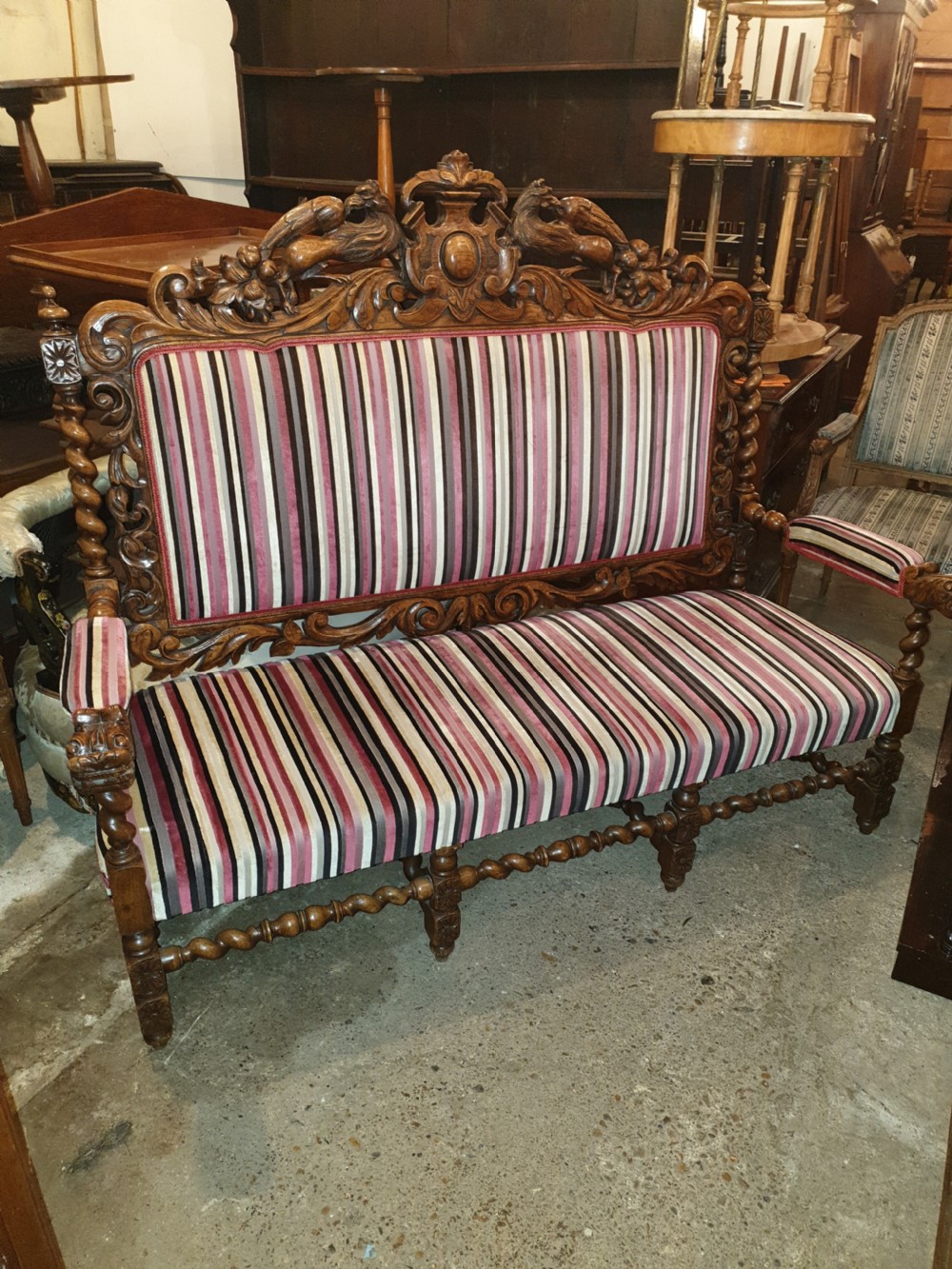 Large Victorian carved oak hall seat View IV