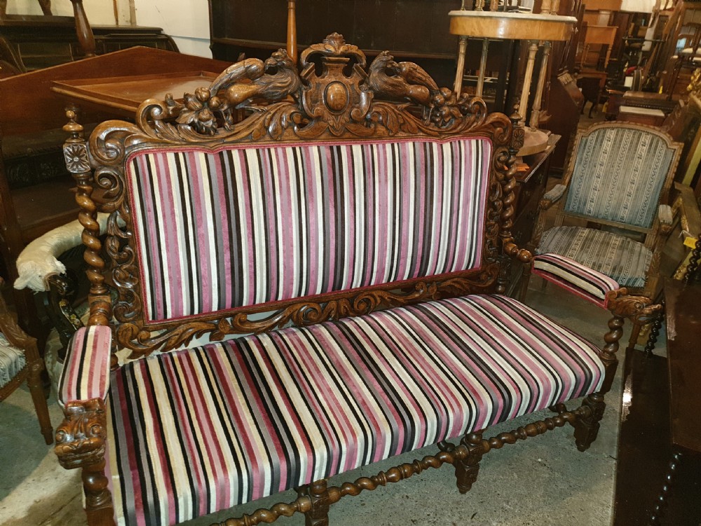 Large Victorian carved oak hall seat View V