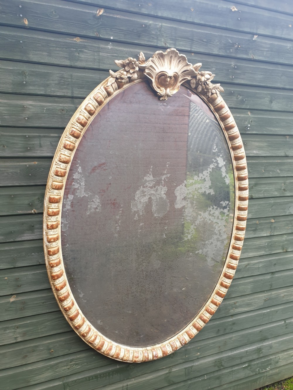 Large 19th century country house oval wall mirror.  View III