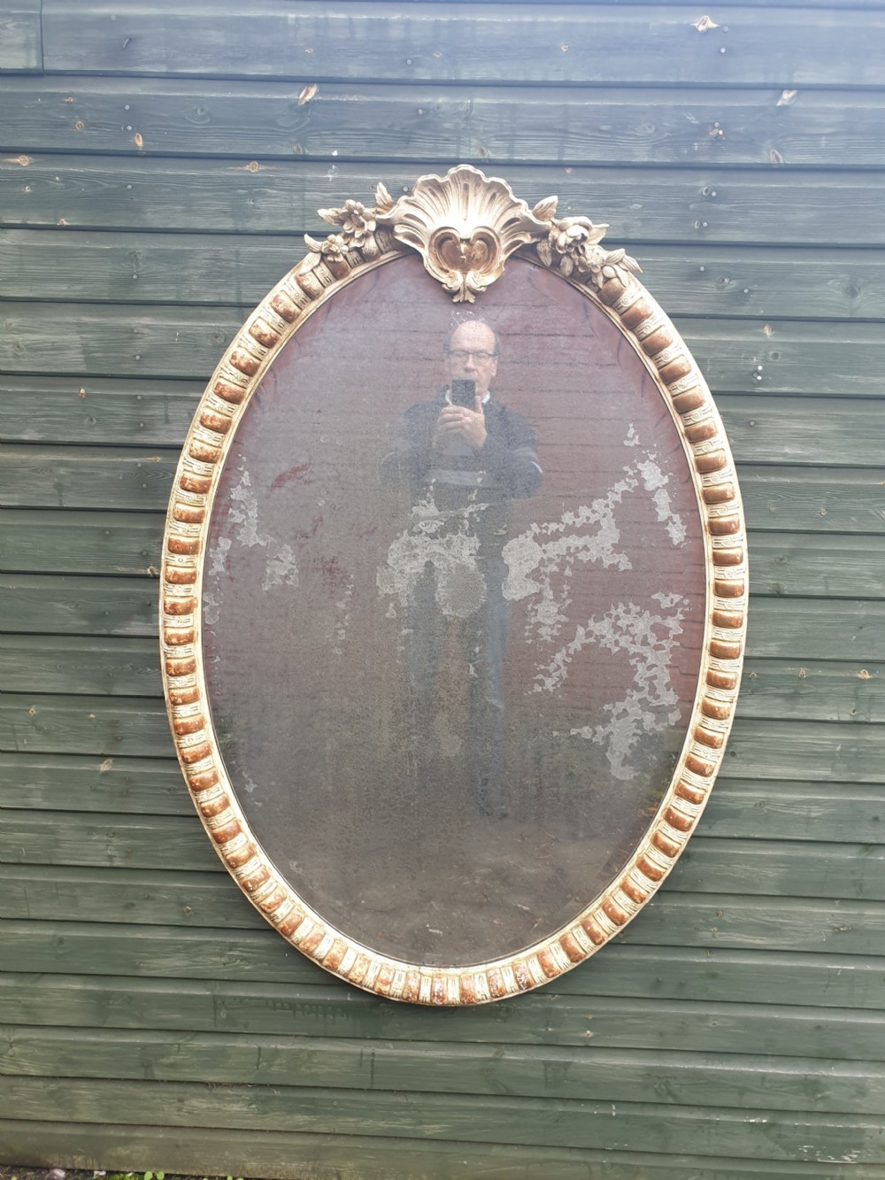 Large 19th century country house oval wall mirror.  View IV