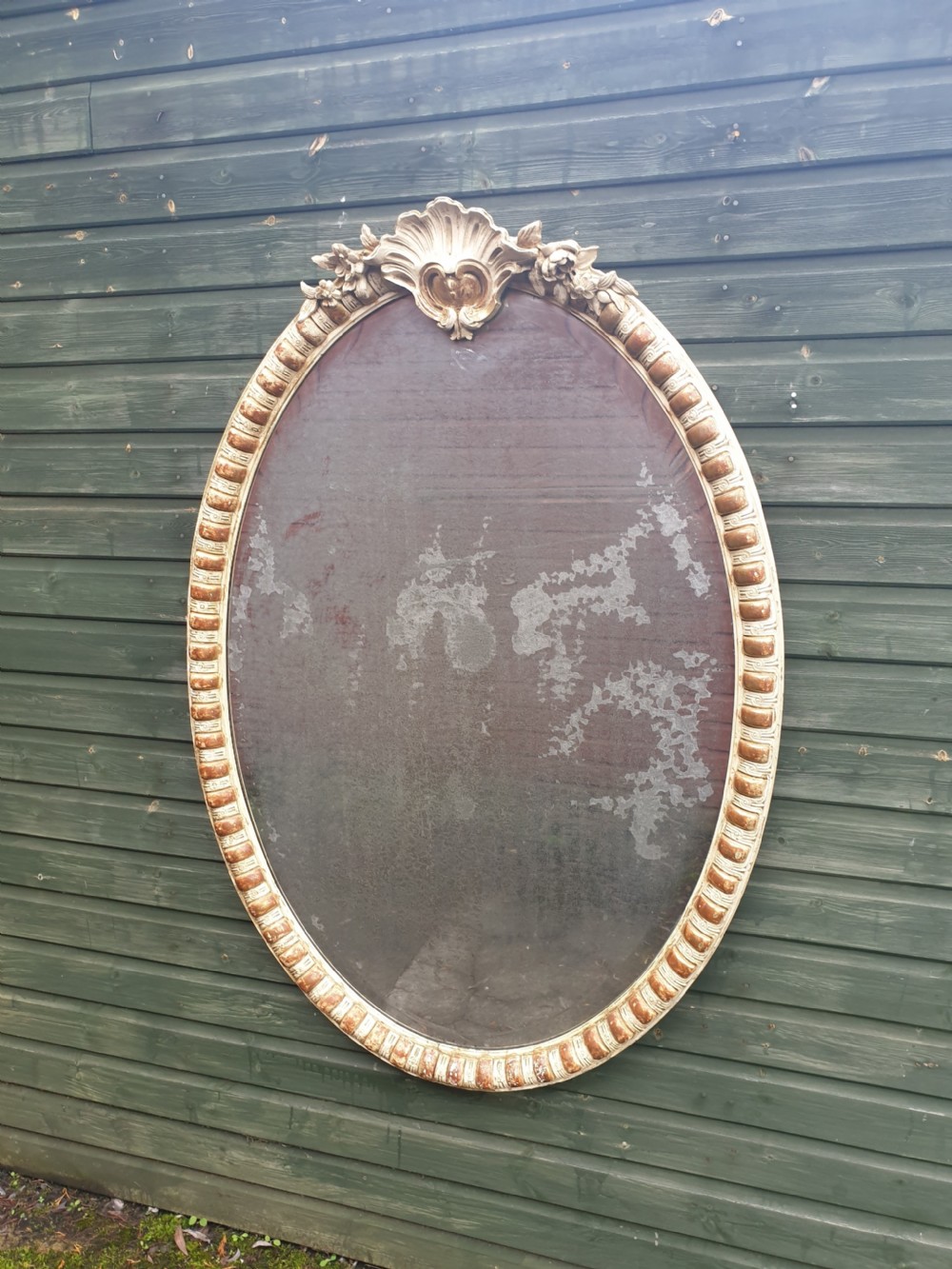 Large 19th century country house oval wall mirror.  View VI