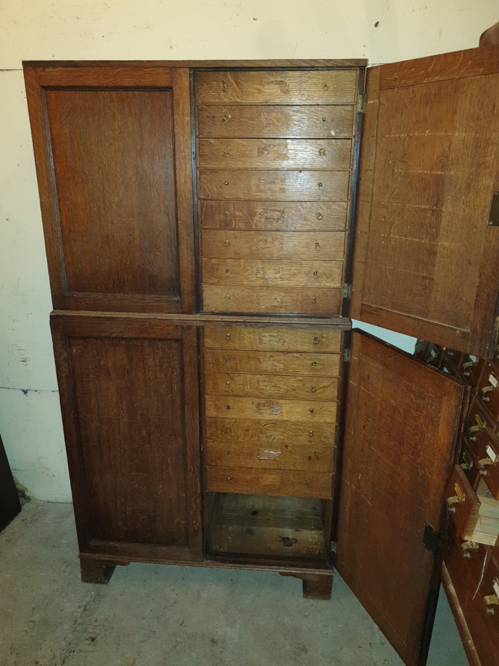 Early Victorian oak specimen cabinet View III