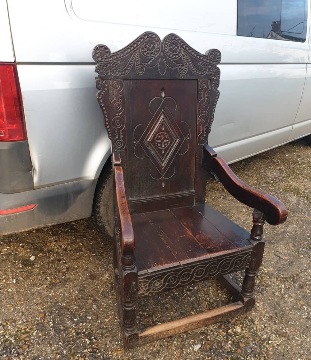 Large mid-17th century oak Wainscot armchair 