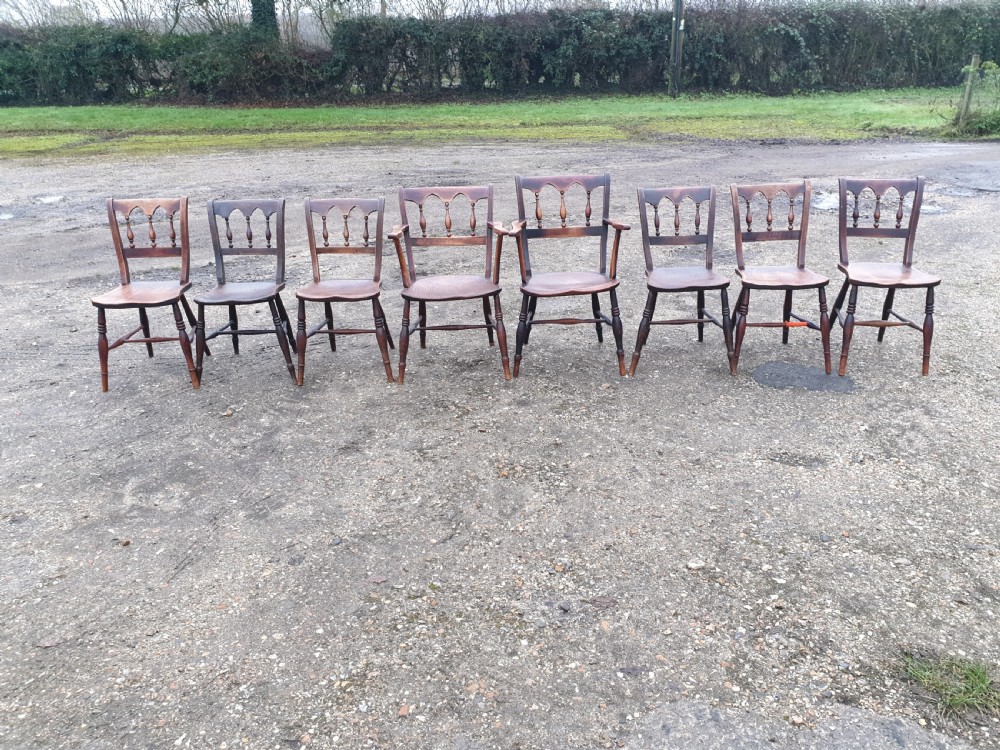 8 Victorian Gothic back Windsor farmhouse chairs 