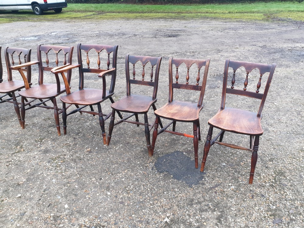 8 Victorian Gothic back Windsor farmhouse chairs  View II