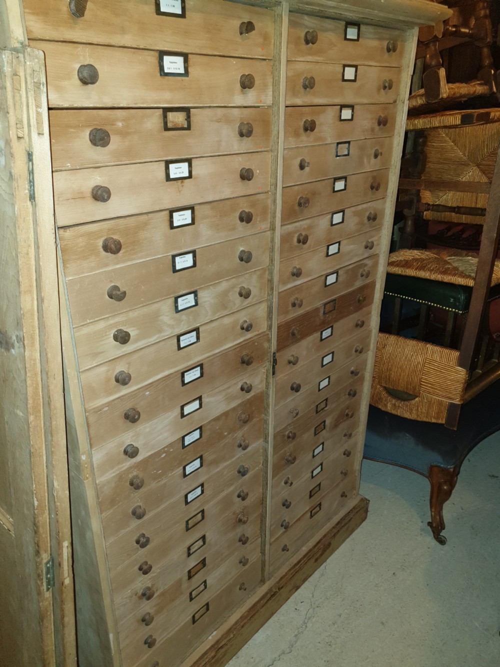 Large Victorian pine collectors drawers View II