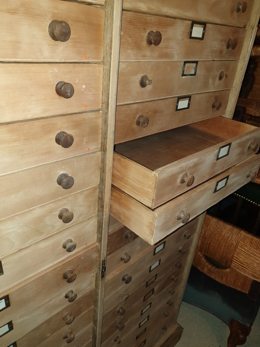 Large Victorian pine collectors drawers View VI