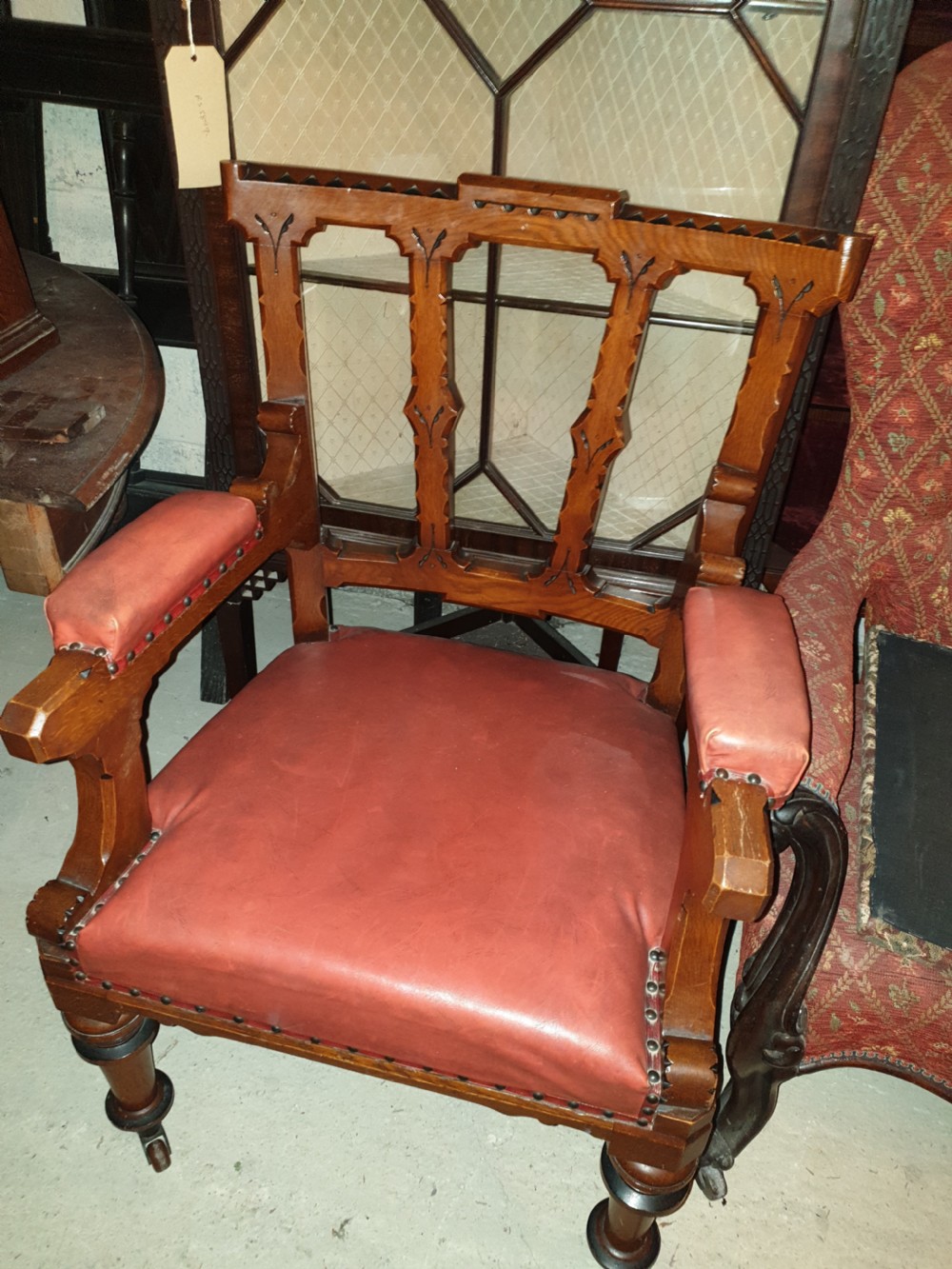 Good and solid Victorian oak desk armchair. 