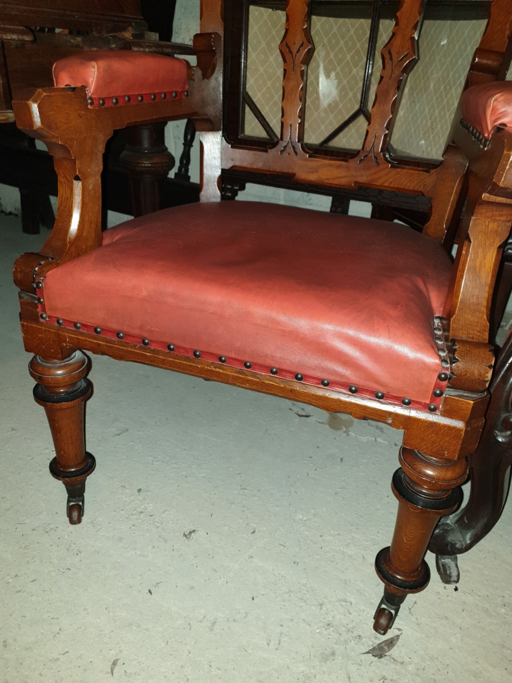 Good and solid Victorian oak desk armchair.  View III