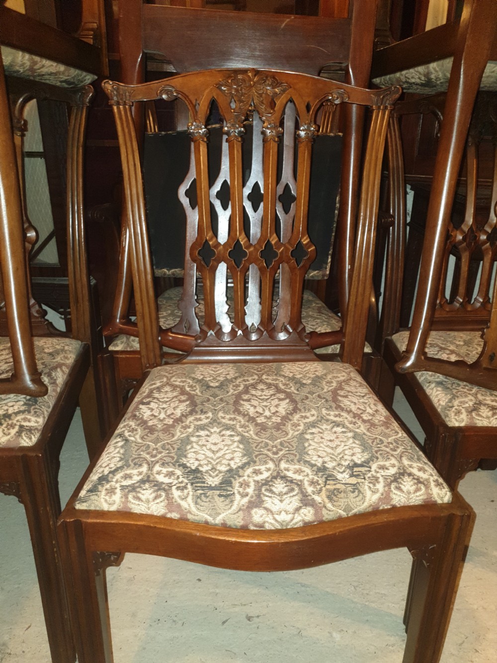 Good set of 8 early 20th century mahogany dining chairs. View VI