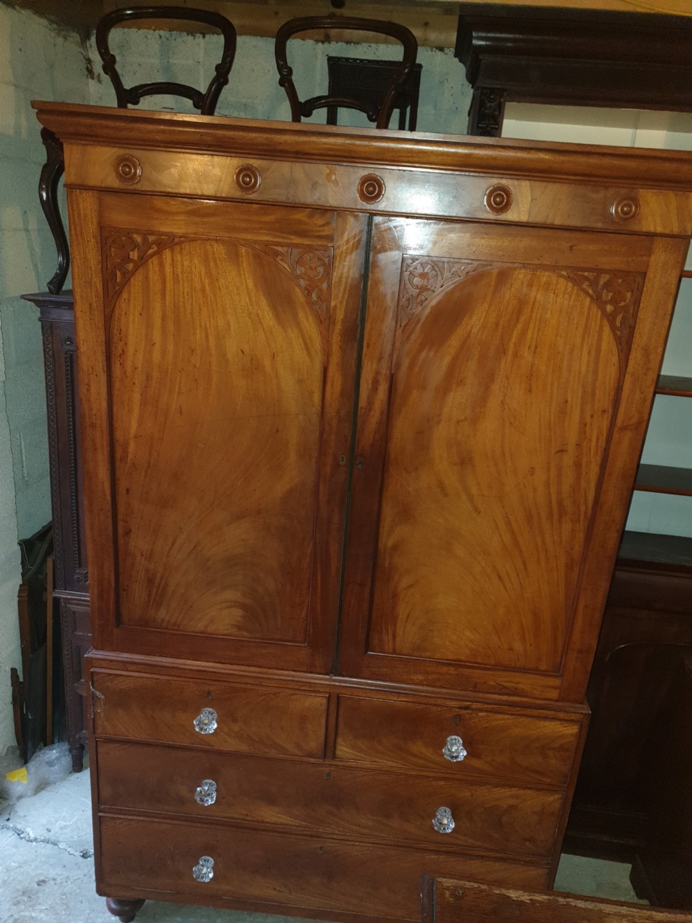 19th century mahogany linen press View II