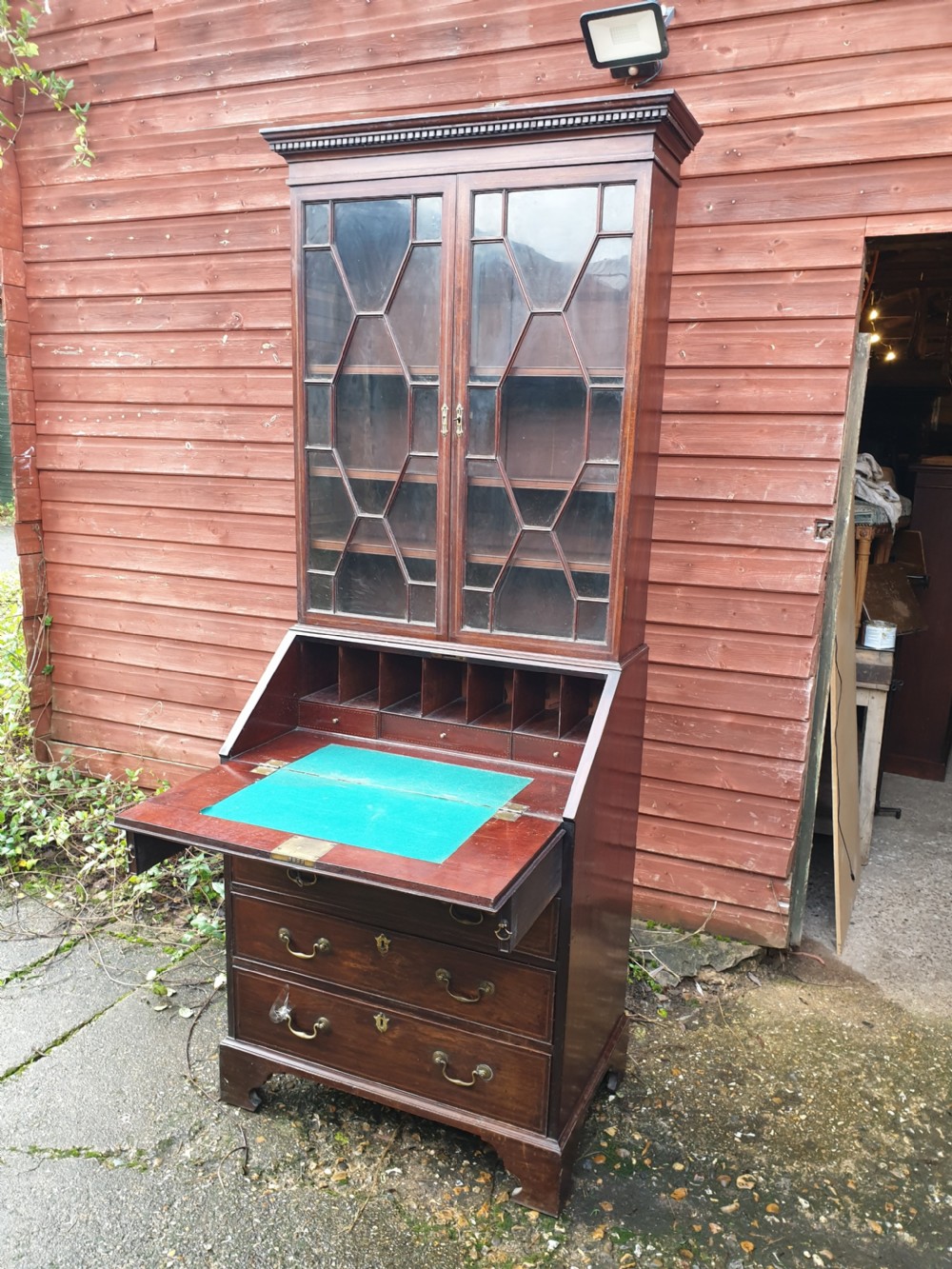Neat early 19th century inlaid mahogany bureau bookcase  View II
