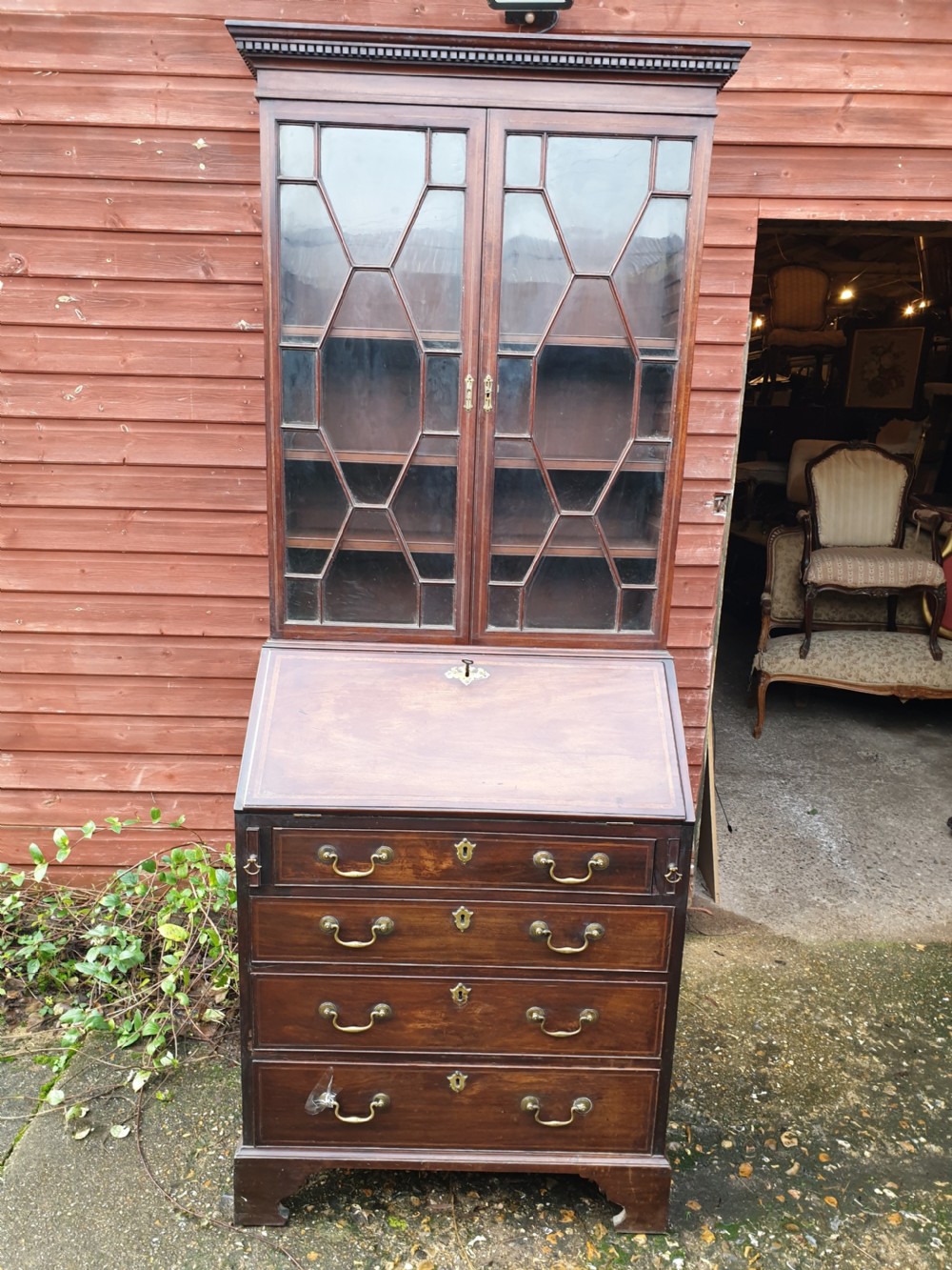 Neat early 19th century inlaid mahogany bureau bookcase  View IV