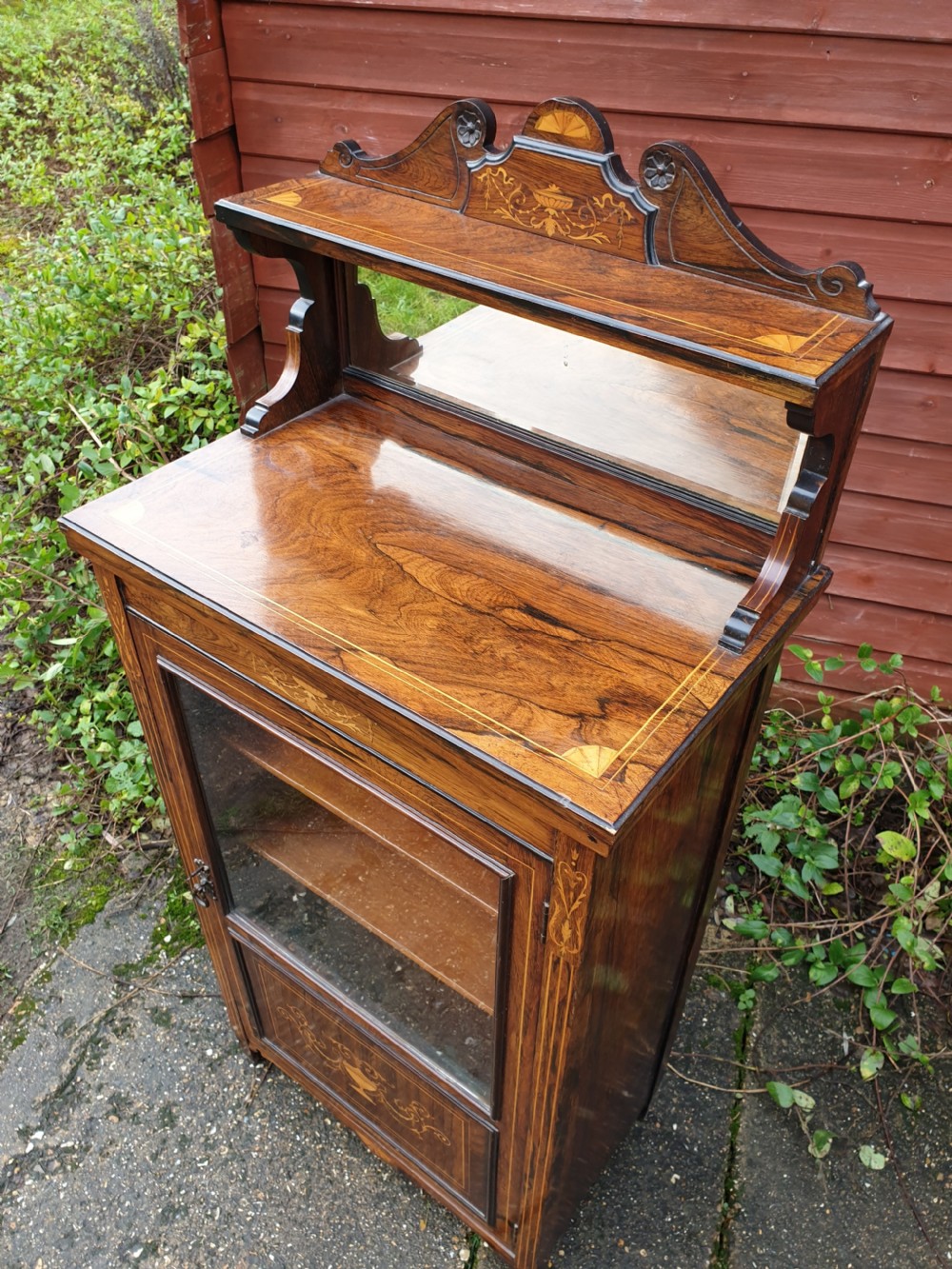 Late Victorian inlaid rosewood music cabinet  View II