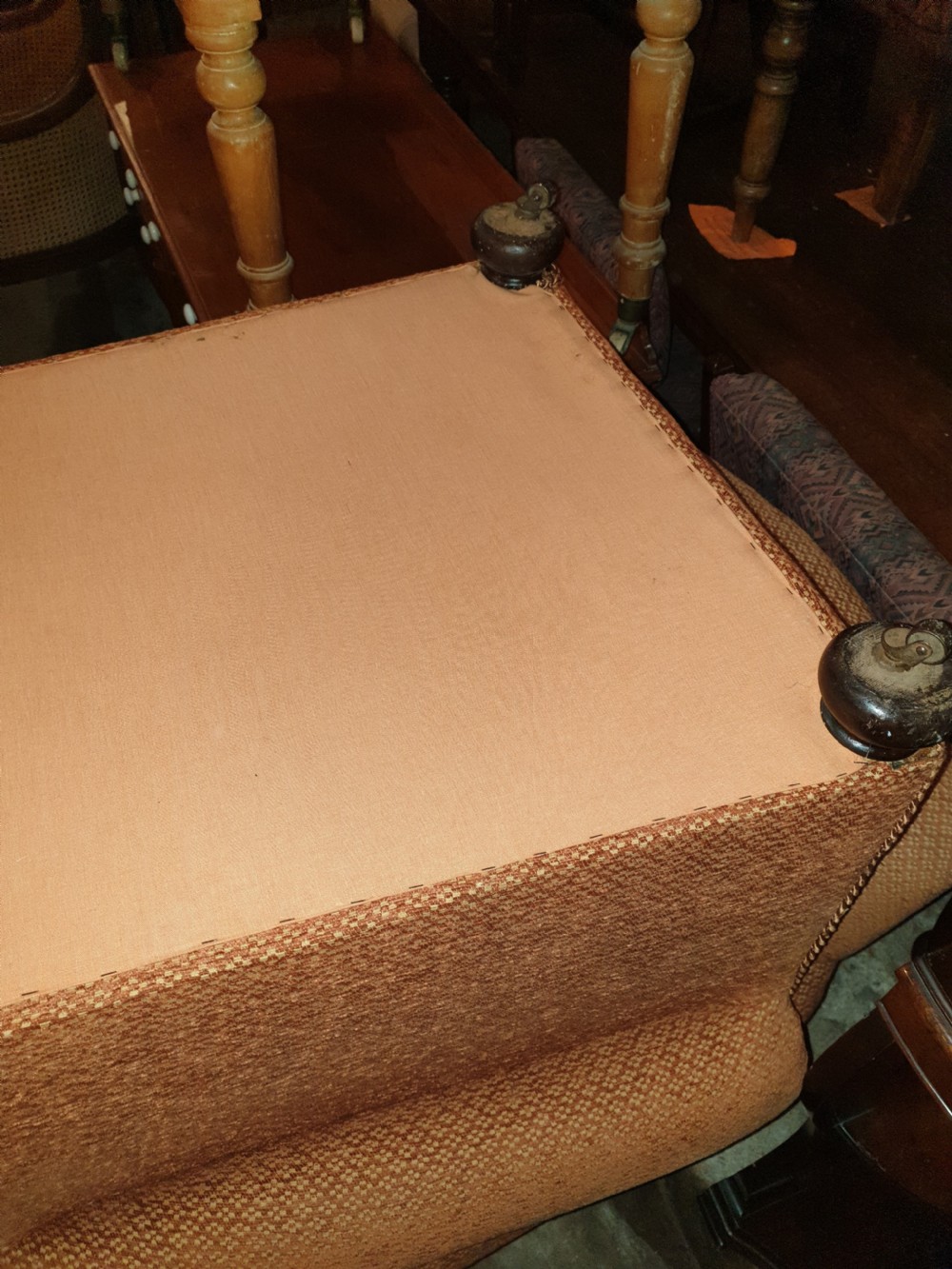 Pair of upholstered early 20th century easy chairs  View V