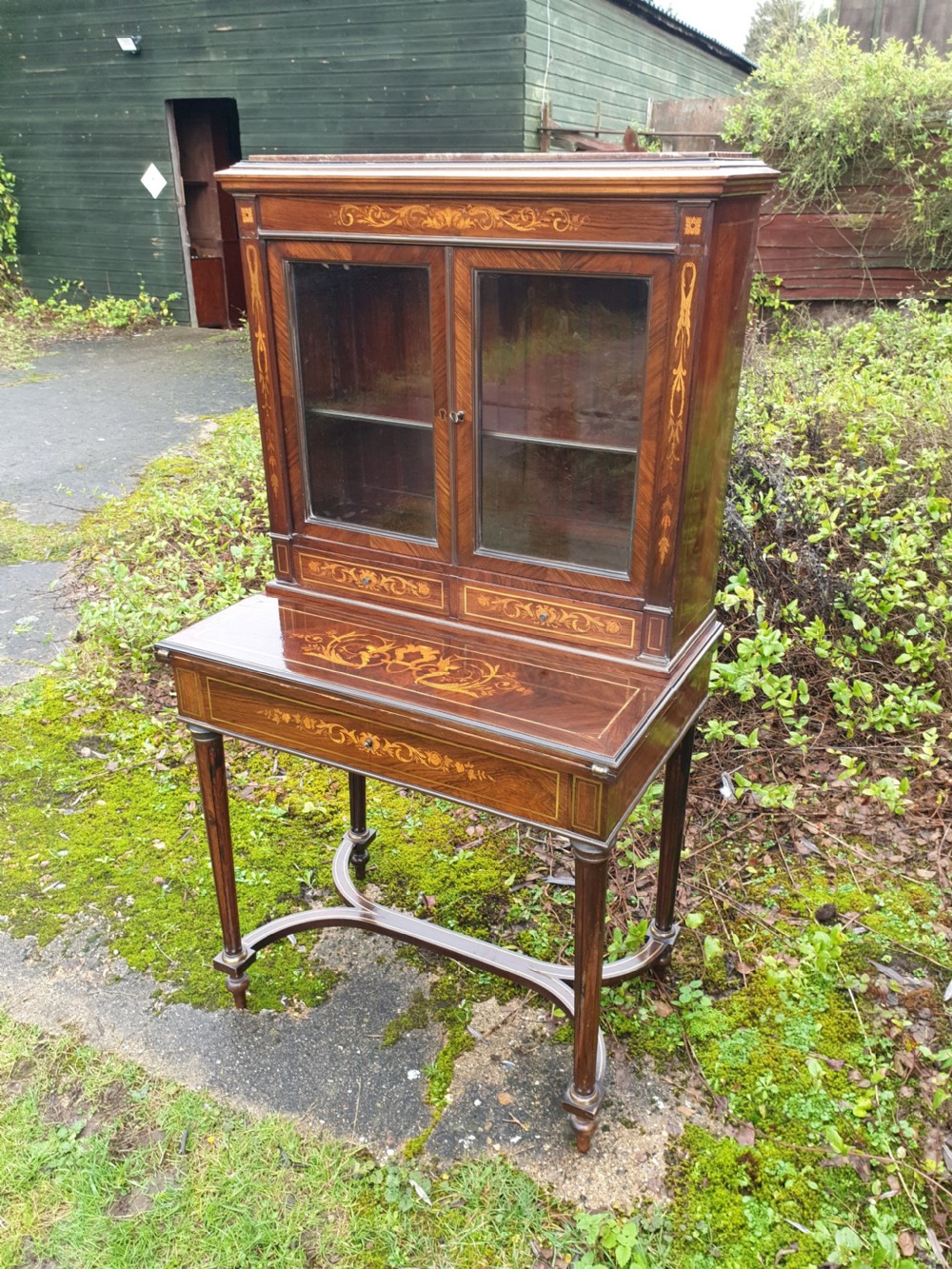 Inlaid rosewood writing bureau bookcase 