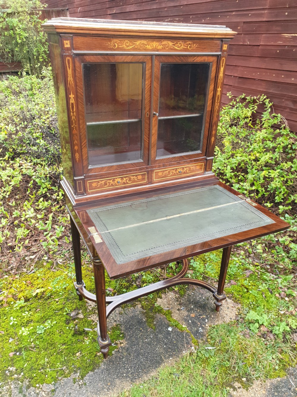Inlaid rosewood writing bureau bookcase  View II
