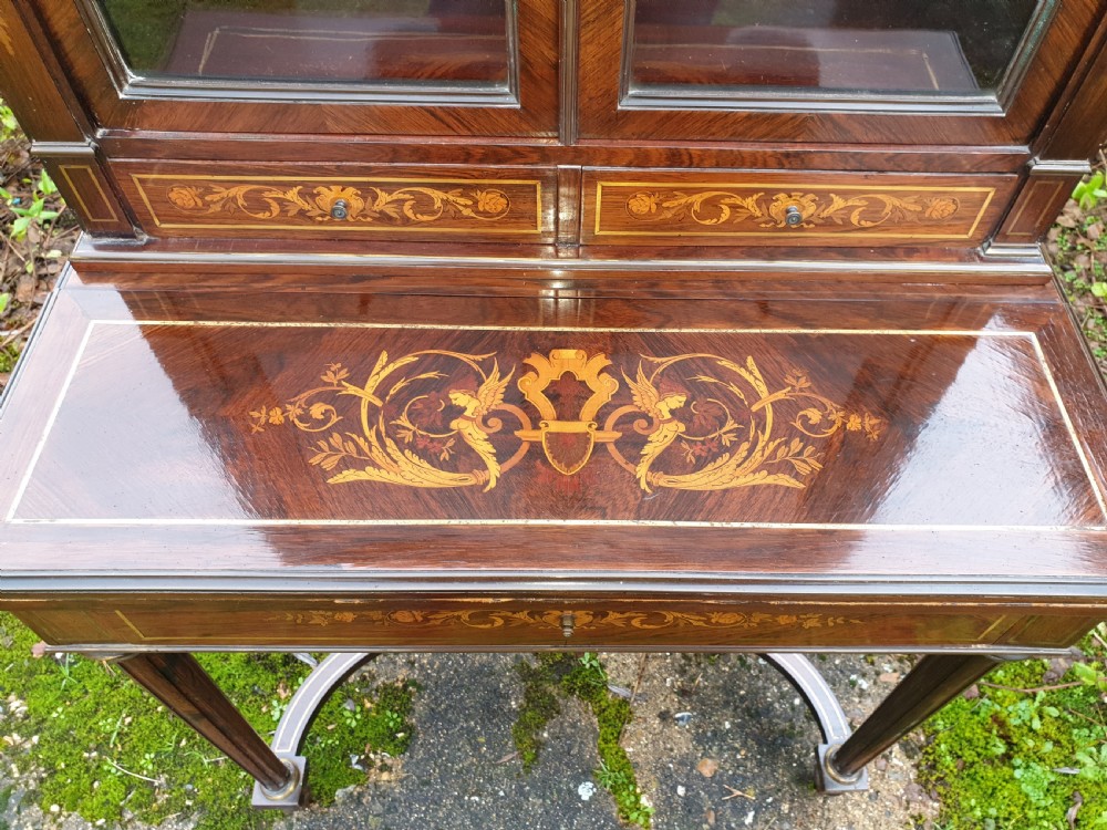 Inlaid rosewood writing bureau bookcase  View VI