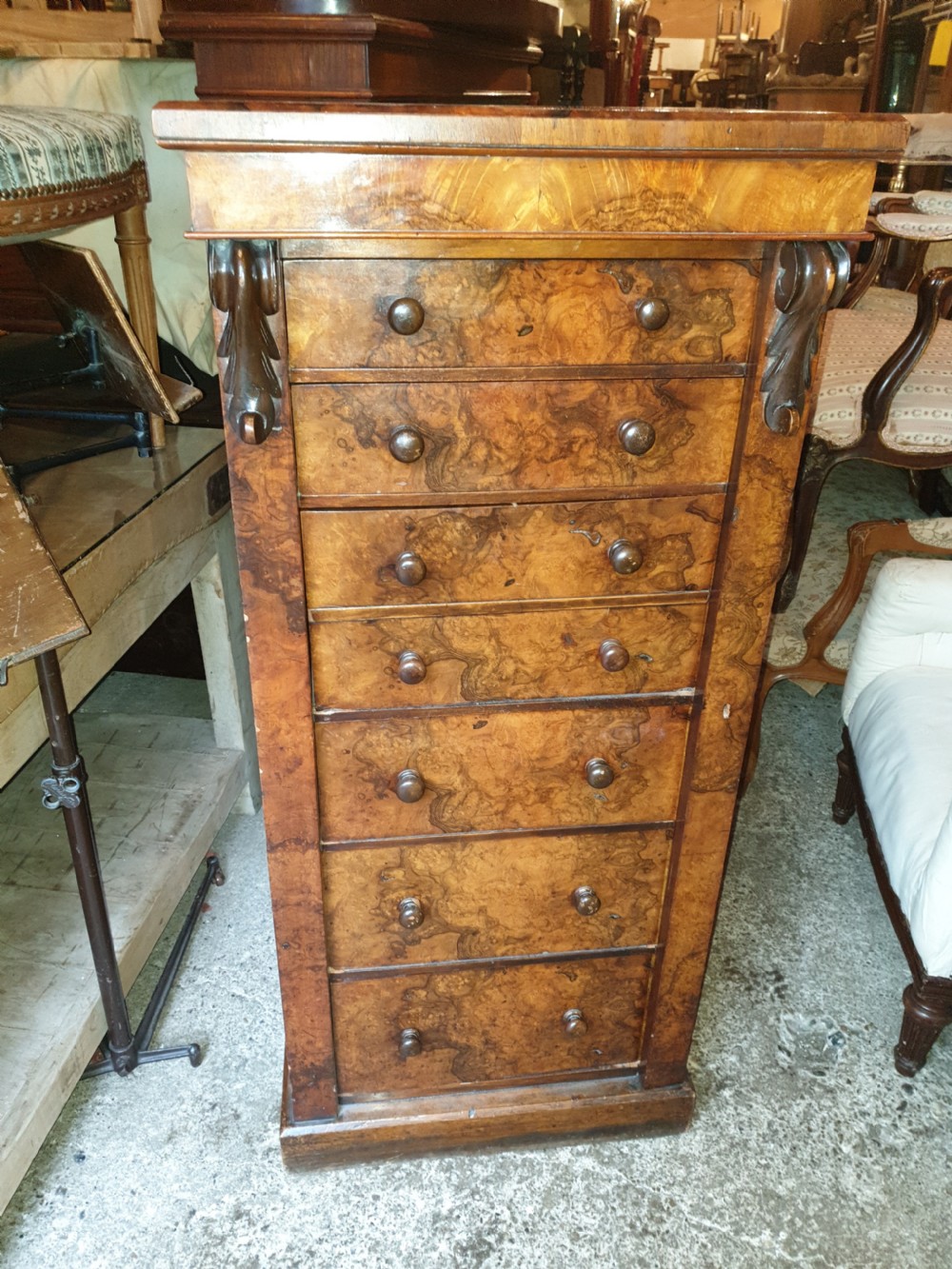 Victorian walnut secretaire Wellington chest.