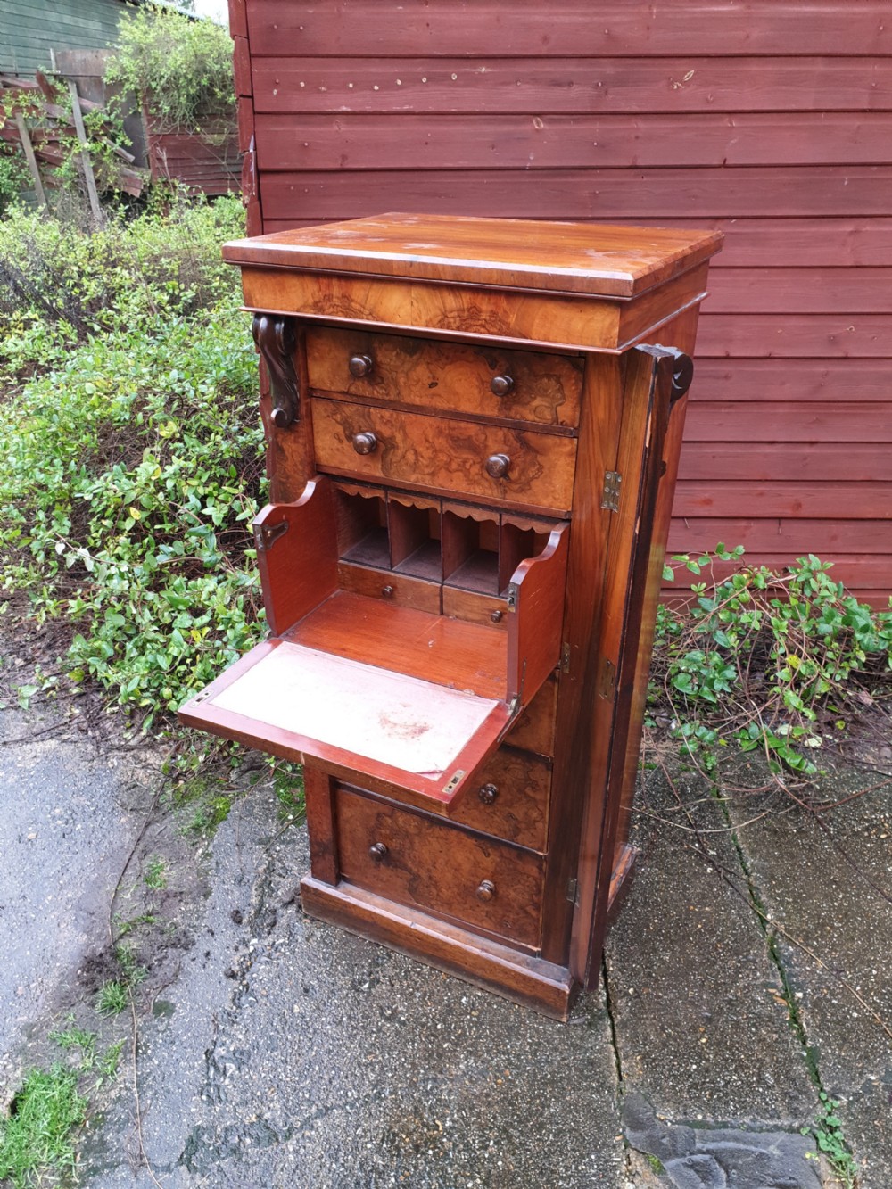 Victorian walnut secretaire Wellington chest. View II