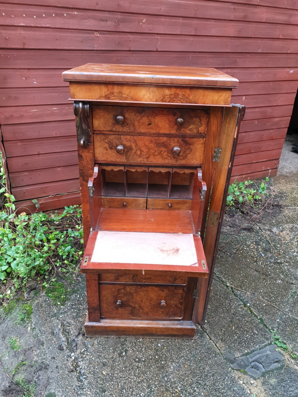 Victorian walnut secretaire Wellington chest. View IV