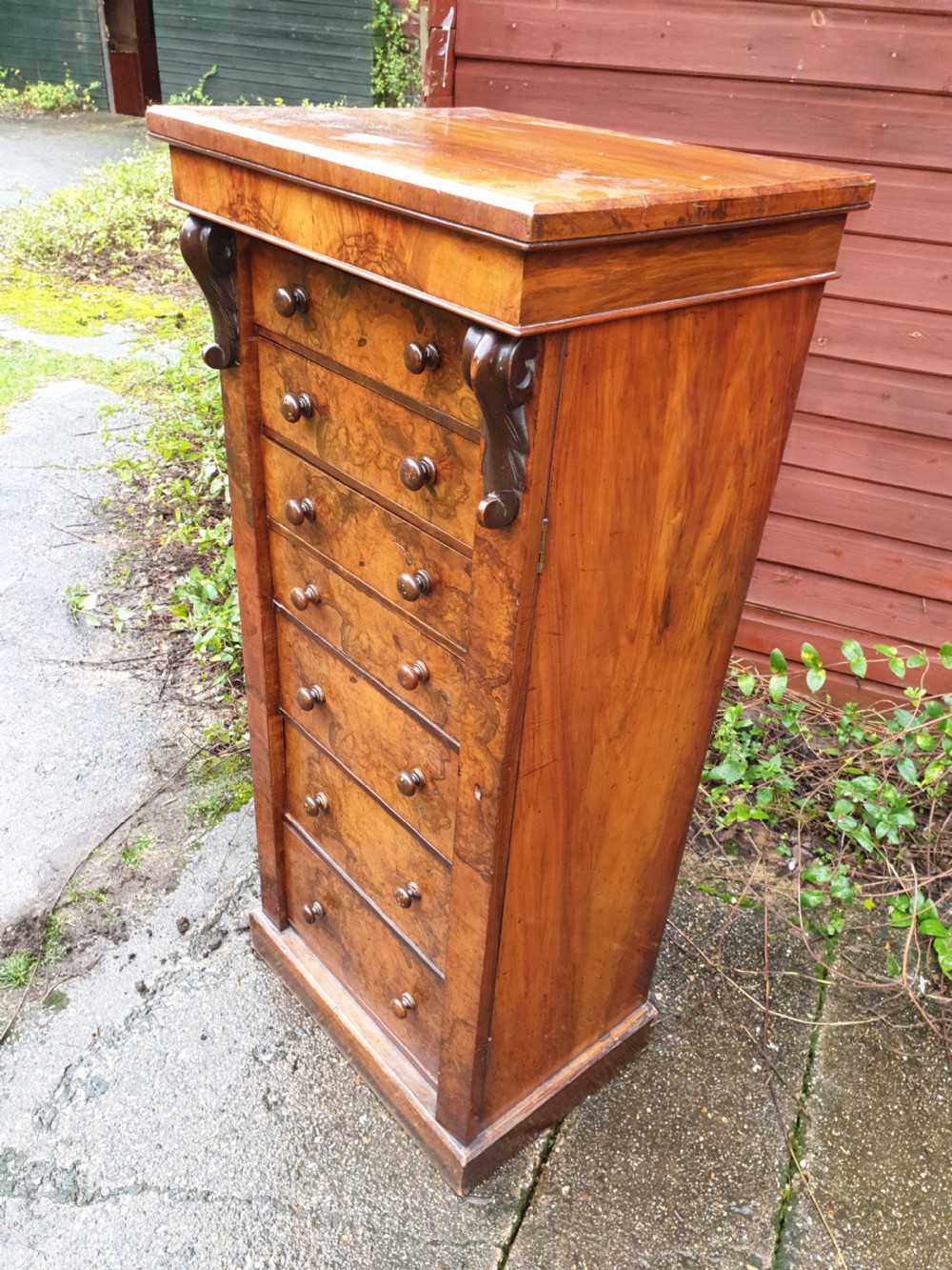 Victorian walnut secretaire Wellington chest. View V
