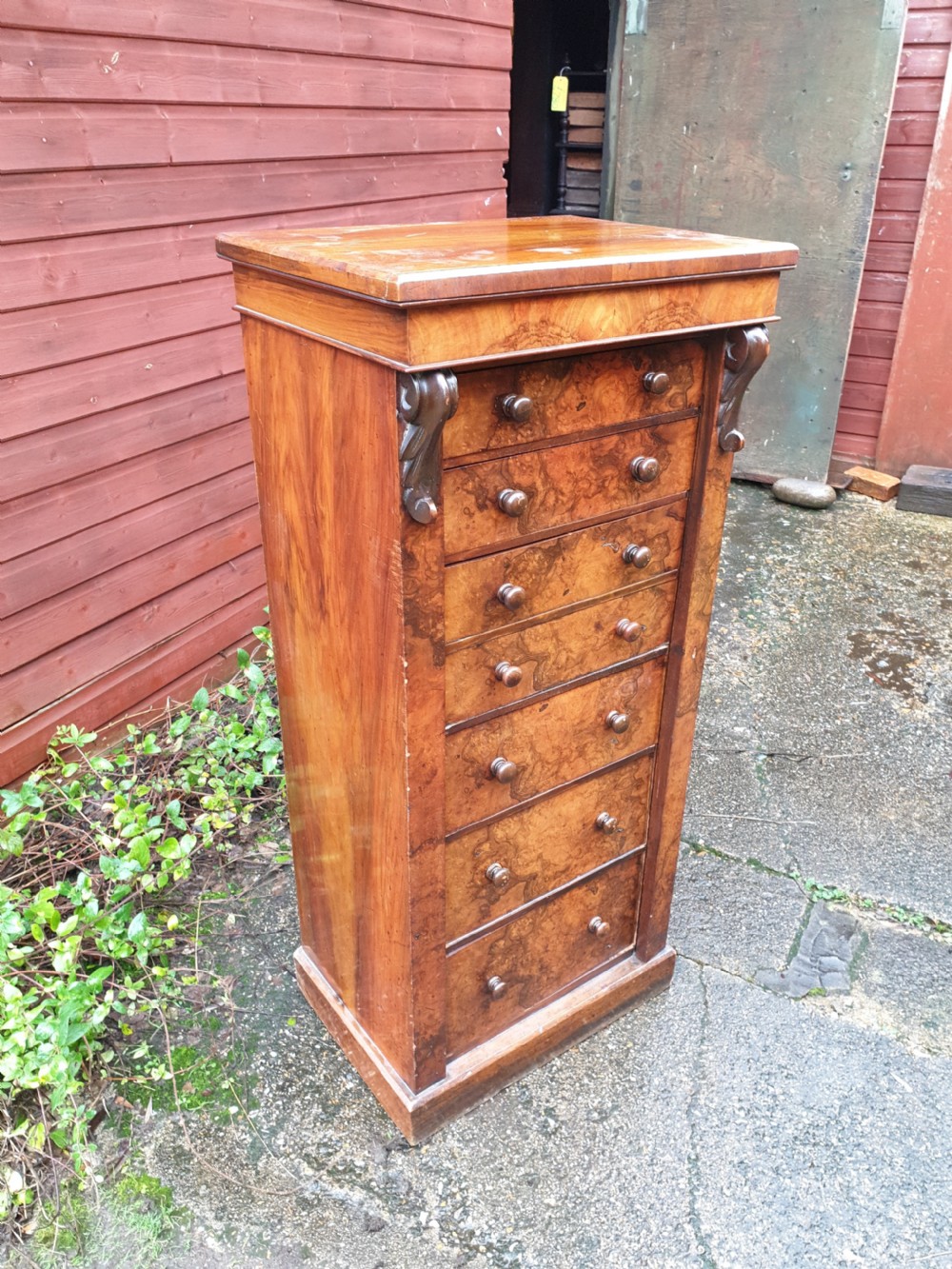 Victorian walnut secretaire Wellington chest. View VI