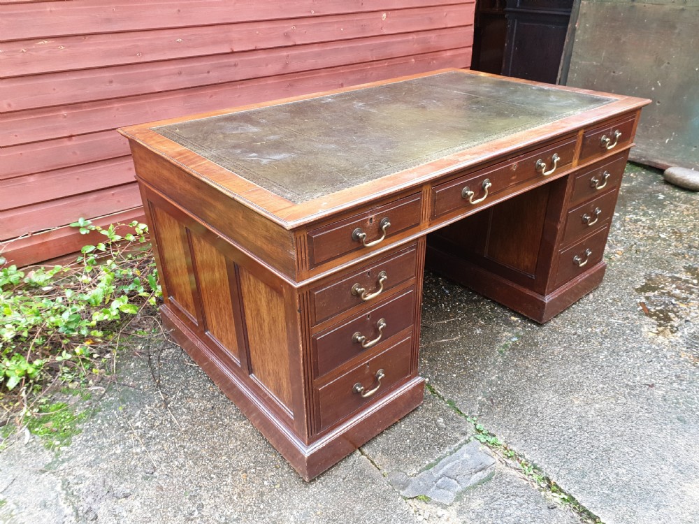 Early 20th century mahogany kneehole pedestal desk  View II