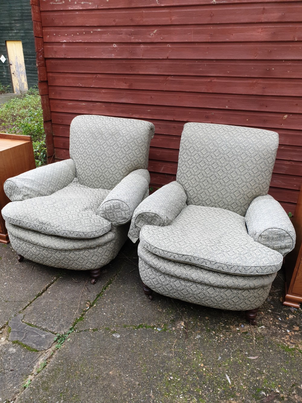 Pair of late Victorian upholstered armchairs 