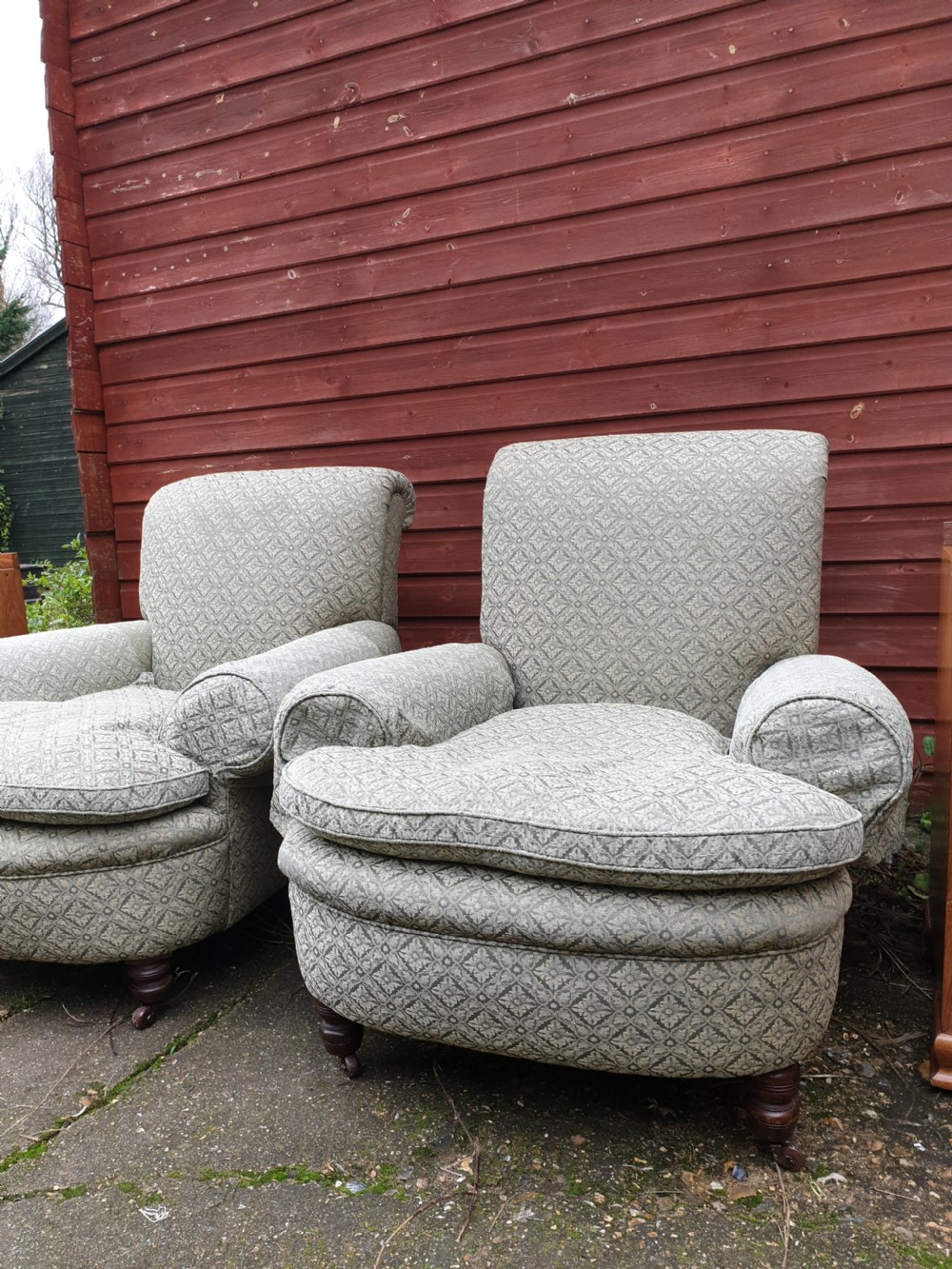 Pair of late Victorian upholstered armchairs  View II