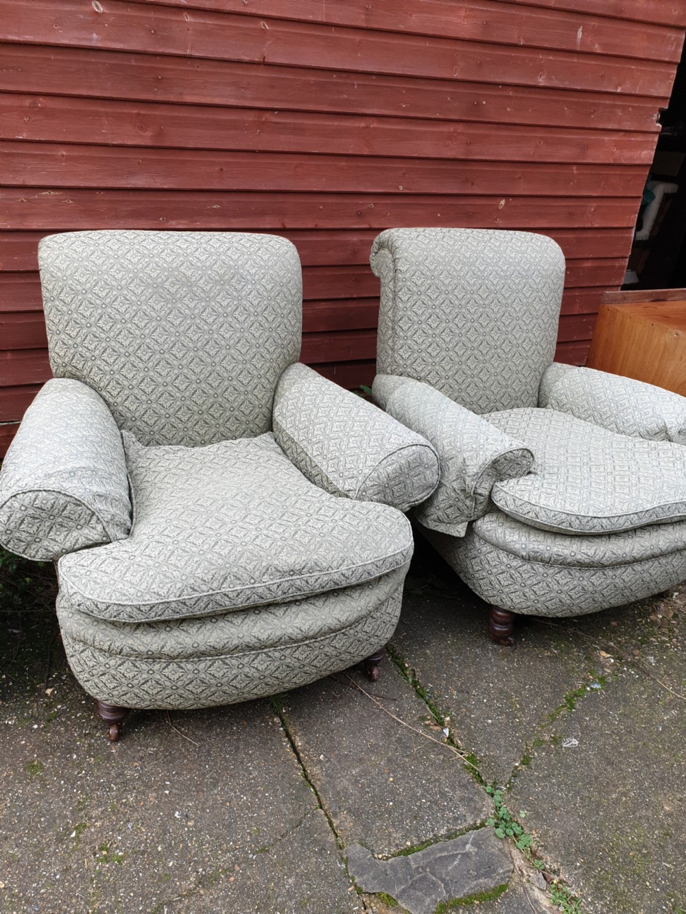 Pair of late Victorian upholstered armchairs  View III