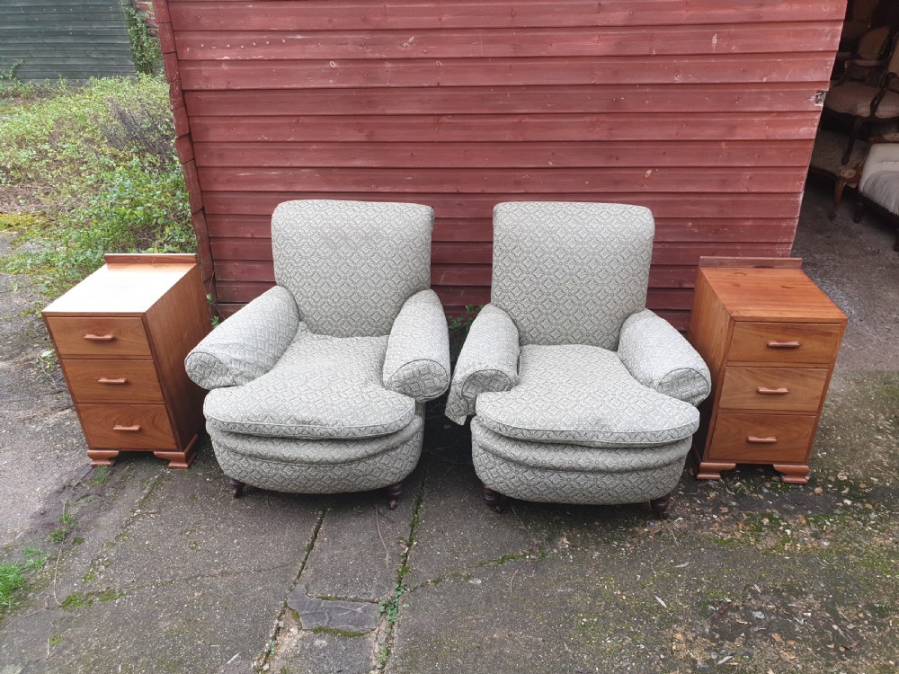 Pair of late Victorian upholstered armchairs  View V