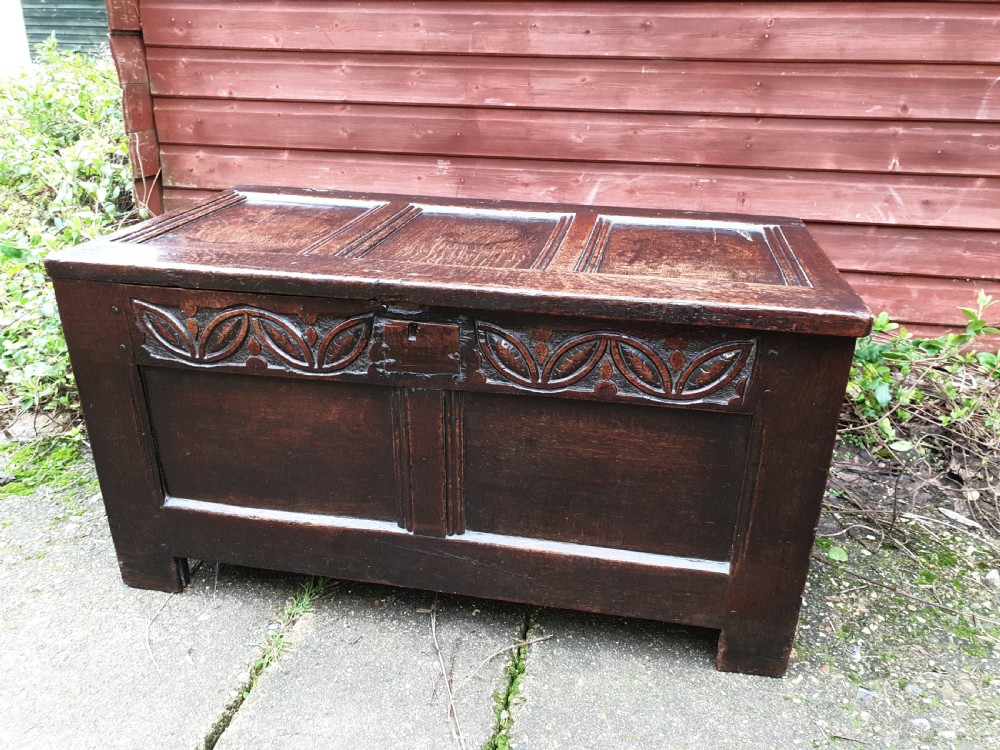 Antique panelled oak coffer