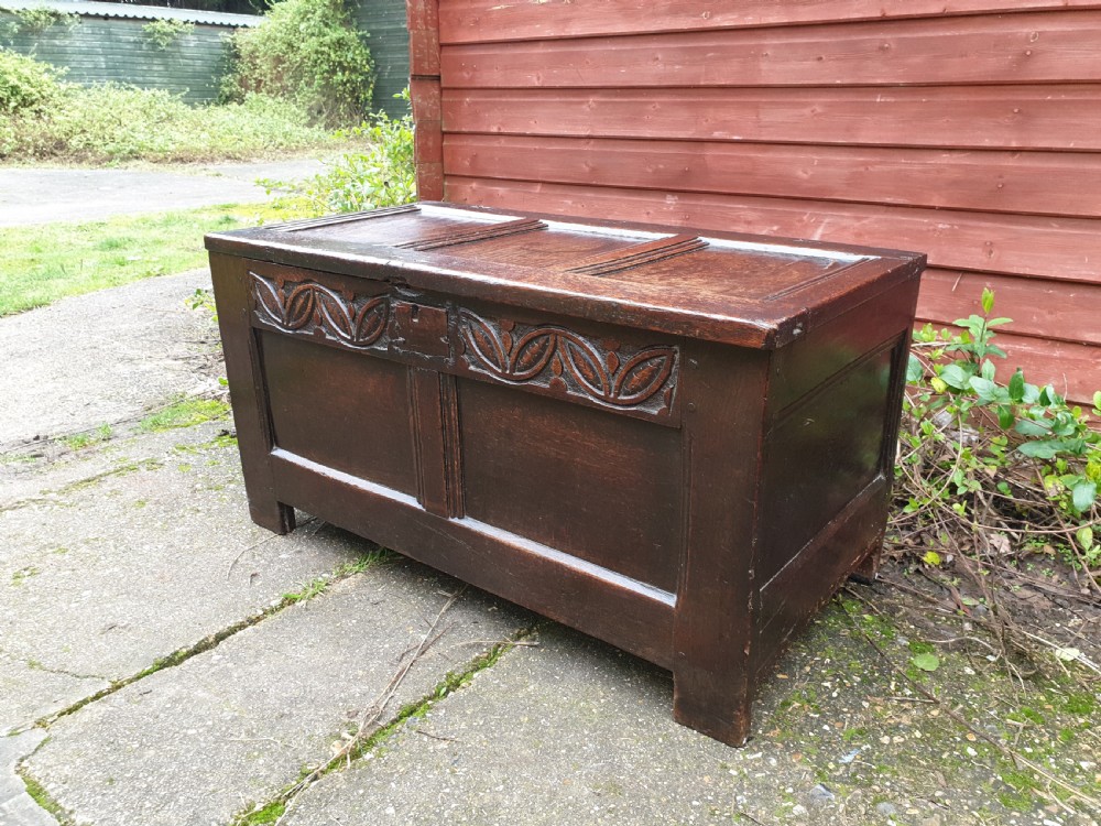 Antique panelled oak coffer View II