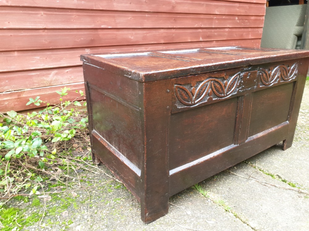 Antique panelled oak coffer View III