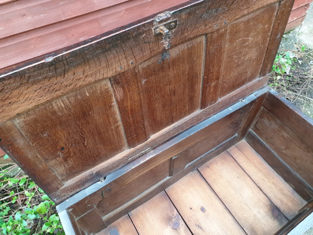 Antique panelled oak coffer View V