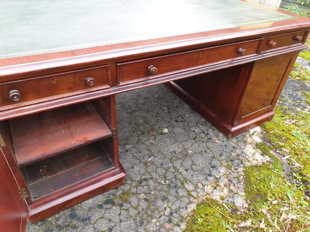 Large Victorian mahogany pedestal partners desk.  View III