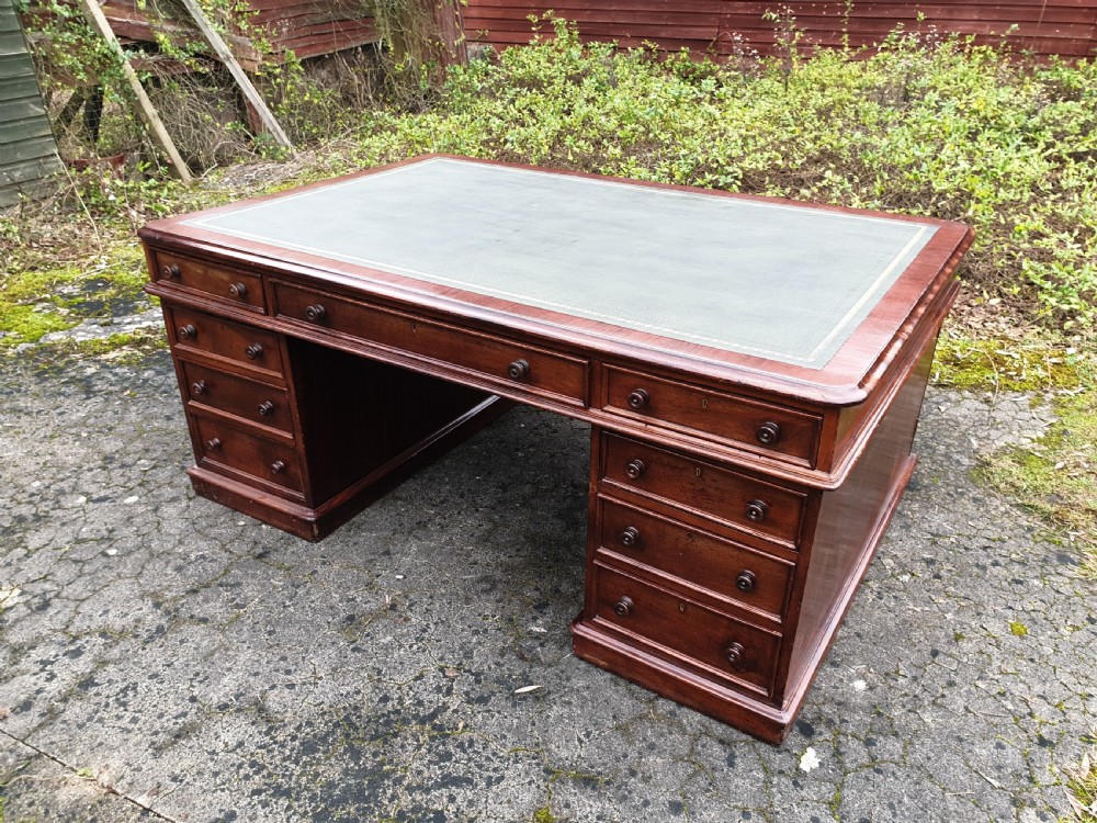 Large Victorian mahogany pedestal partners desk.  View IV