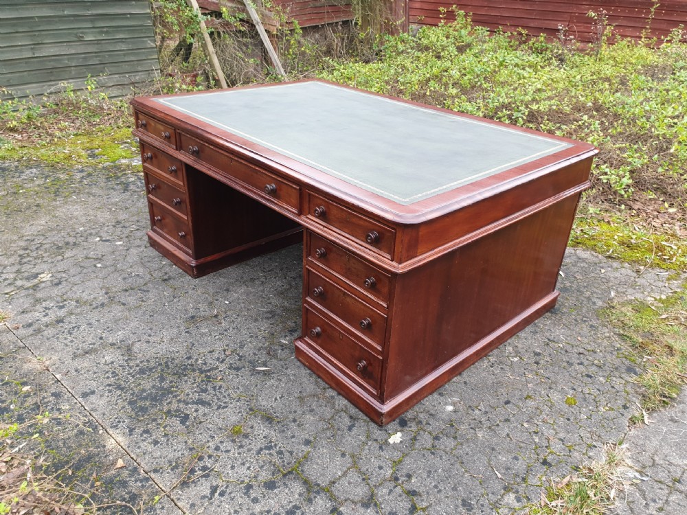 Large Victorian mahogany pedestal partners desk.  View V