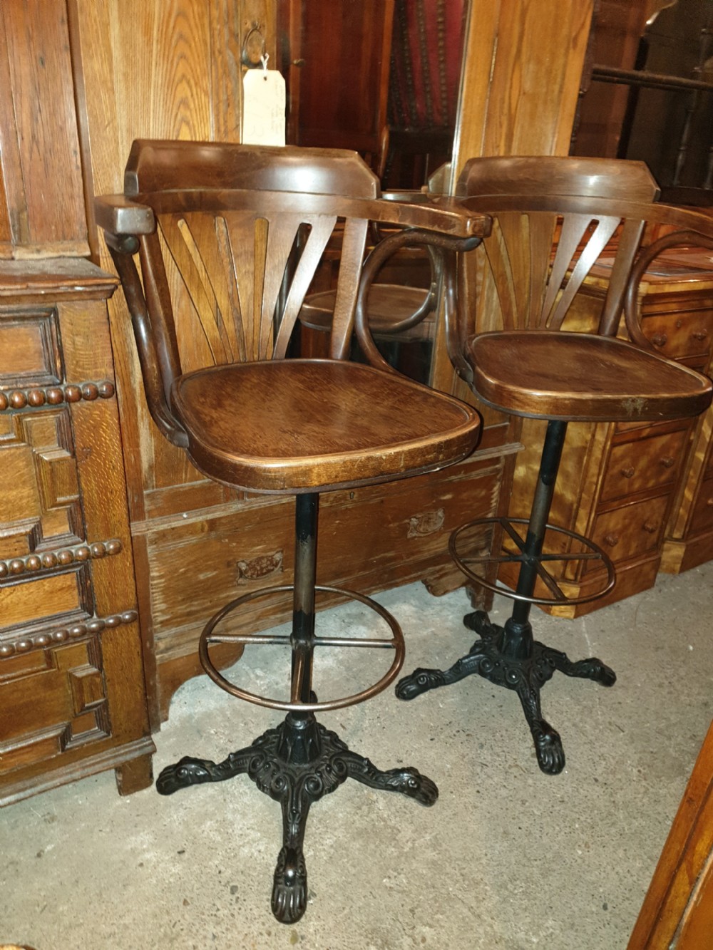 Pair of revolving bentwood bar stools