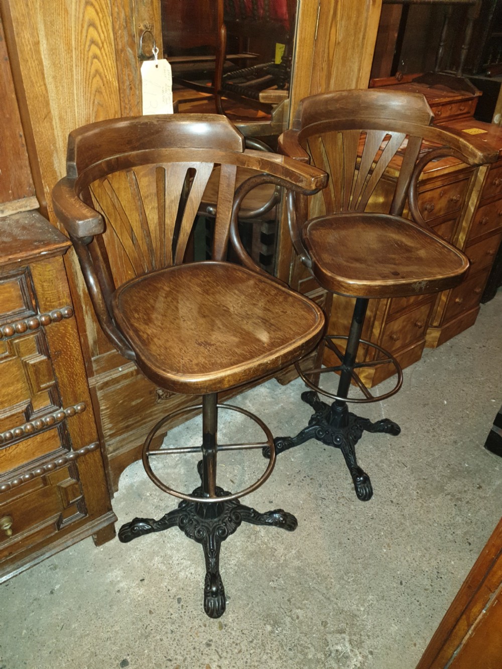 Pair of revolving bentwood bar stools View II